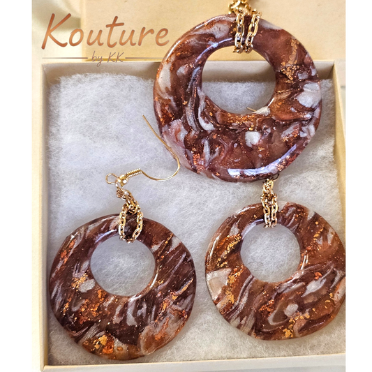 Copper Dreams Signature Set - Hand-Sculpted Polymer Clay Necklace & Earrings with Gold Leaf | One of a Kind