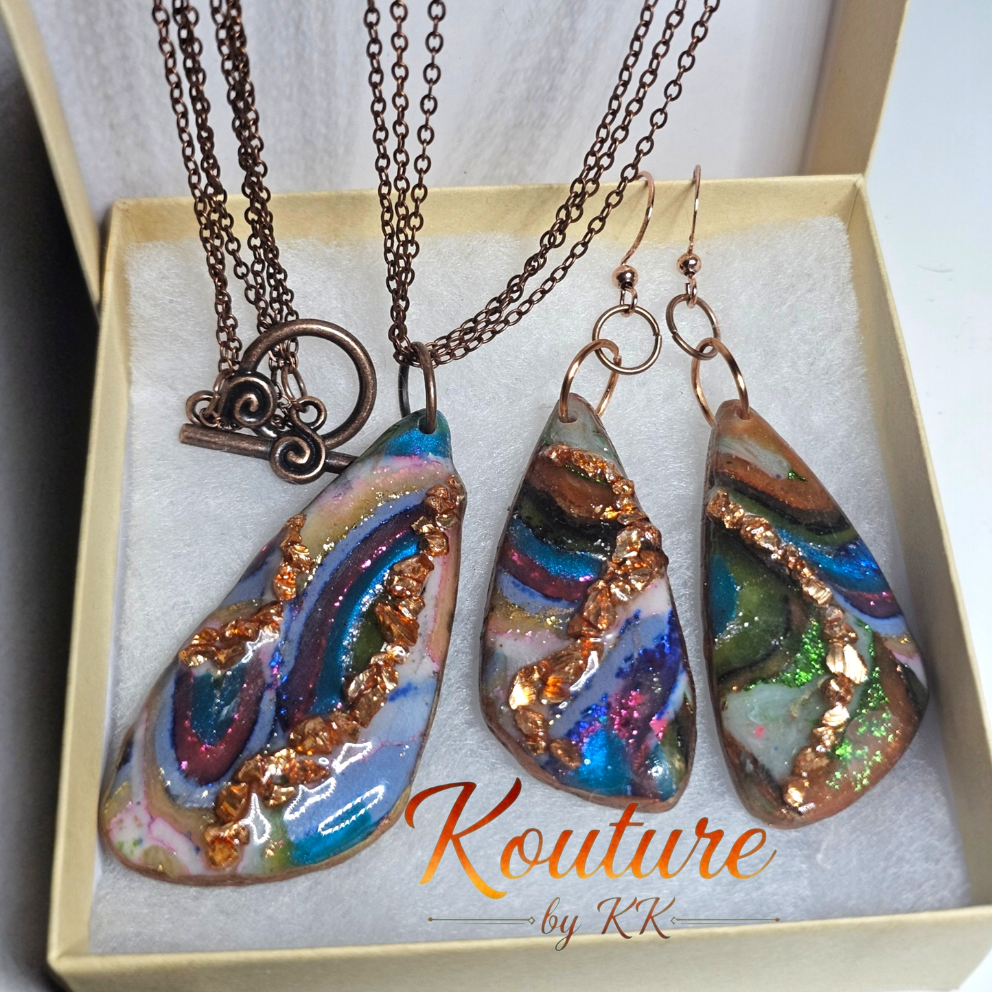 Copper Dreams — Polymer Clay Pendant & Earring Set | Signature Sculpted Collection
