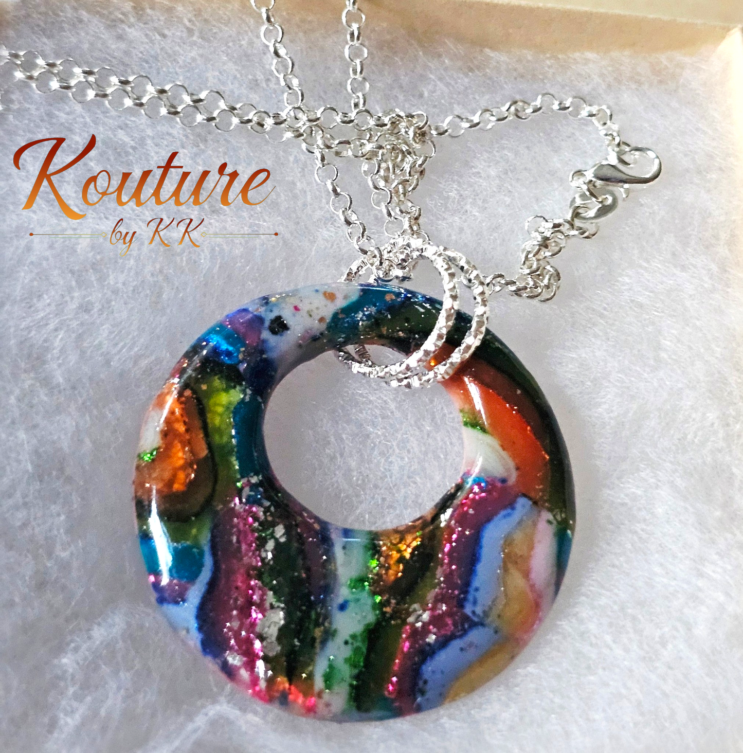 Rainbow Carnival Donut Pendant Necklace – Hand-Sculpted Polymer Clay with Multi-Color Foils & Glitter | Signature Sculpted Collection | One of a Kind