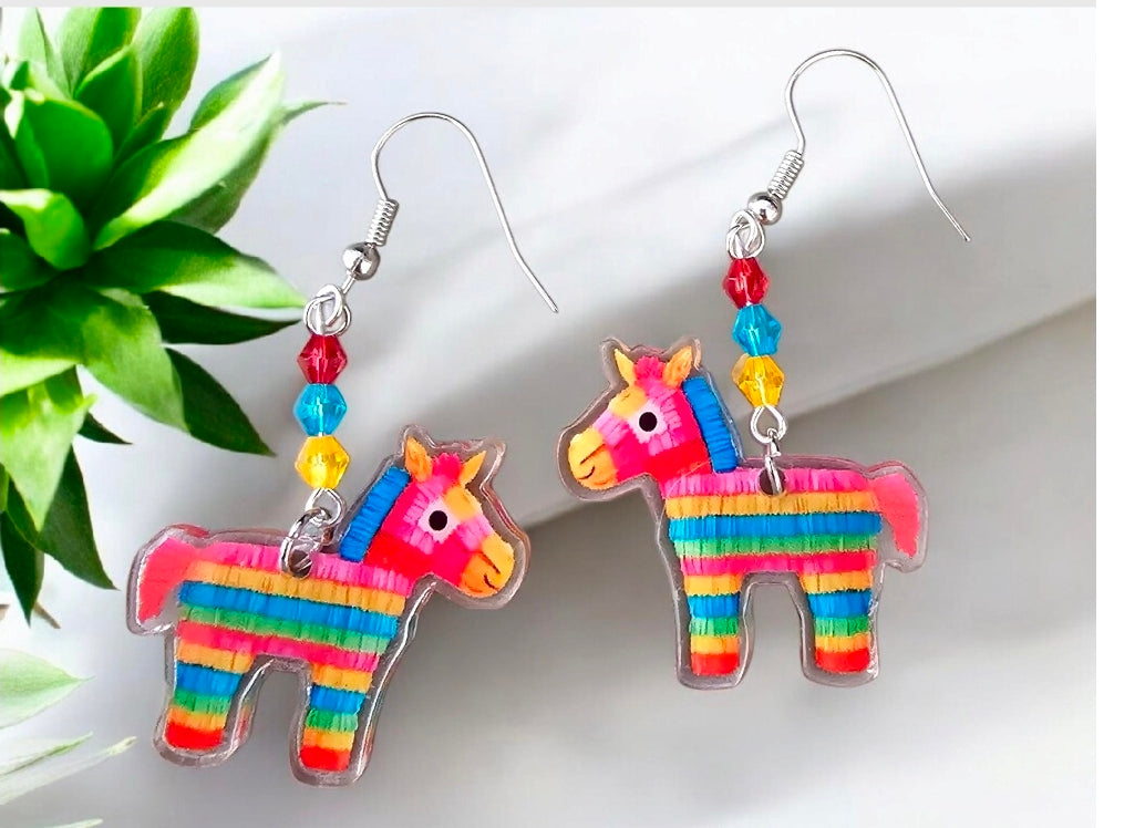 Piñata Donkey Earrings – Rainbow Fiesta Dangle Earrings