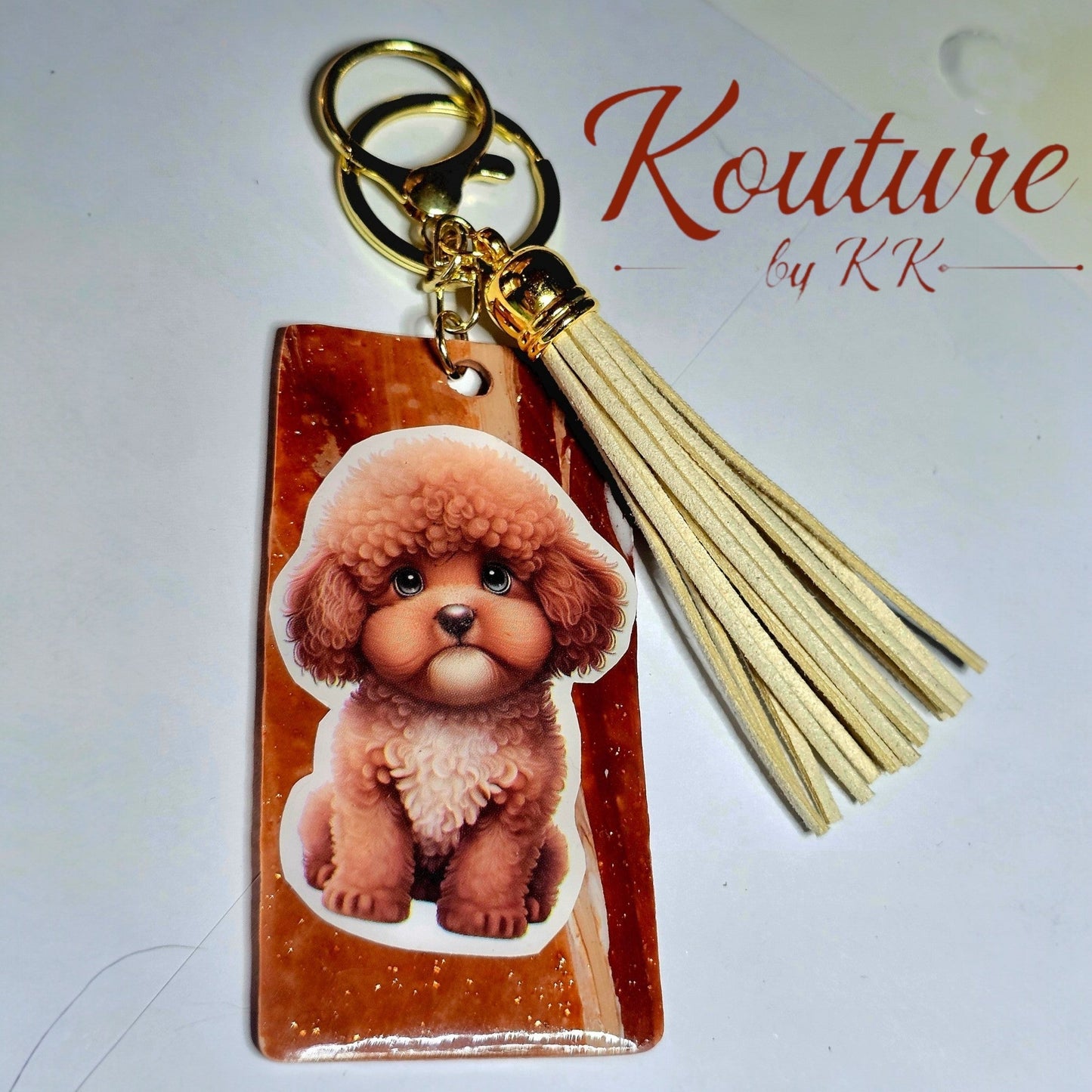 Doodle Dog Polymer Clay Keychain with Tassel & Heart Charm