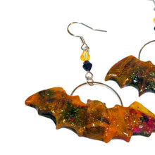 Load image into Gallery viewer, Halloween Bat Earrings – Handmade Polymer Clay Black &amp; Orange | Kouture by KK
