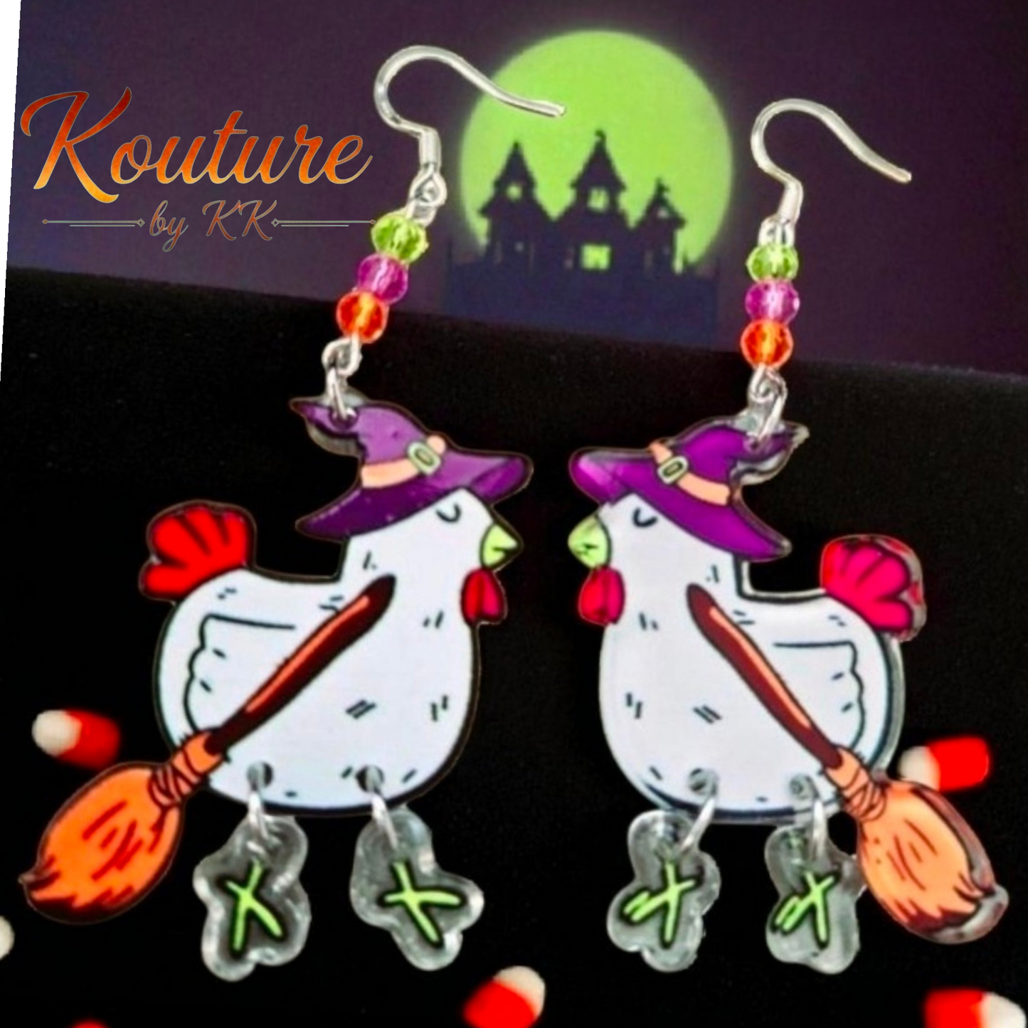 Halloween Witch Chicken Jewelry – Acrylic Dangle Feet Earrings, Necklace & Set