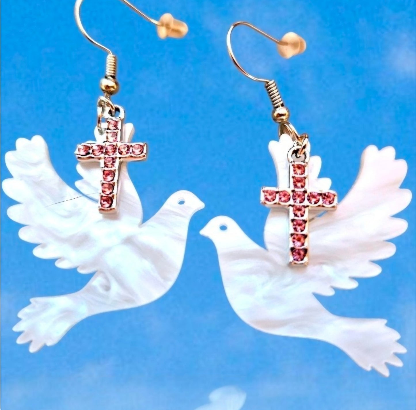 Handmade Dove with Pink Cross Earrings - Faith Jewelry for Women, Lightweight Christian Gift, Religious Dangle Earrings (Copy)