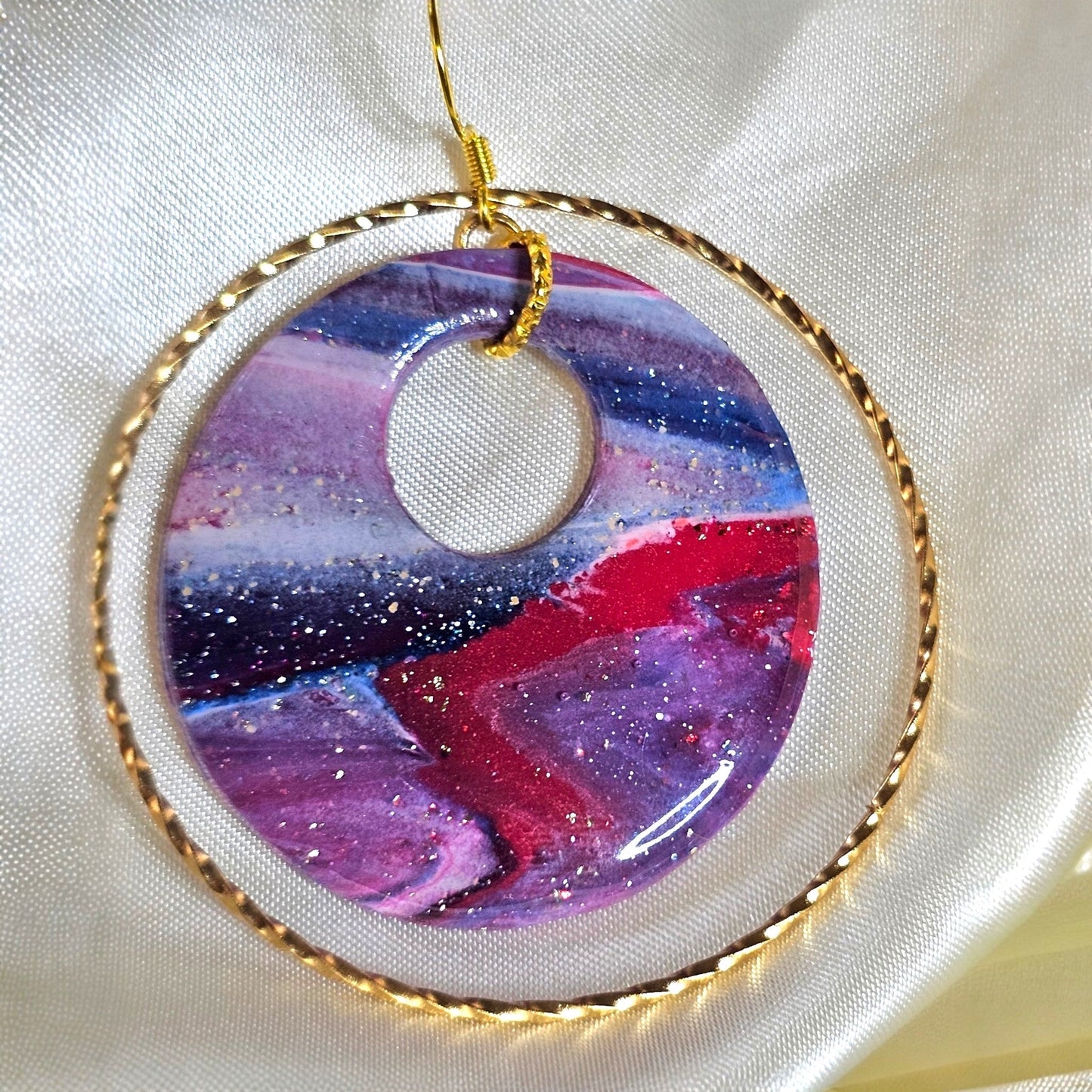 Patriotic Sunset Swirl Double Hoop Drop Earrings — Signature Sculpted Collection
