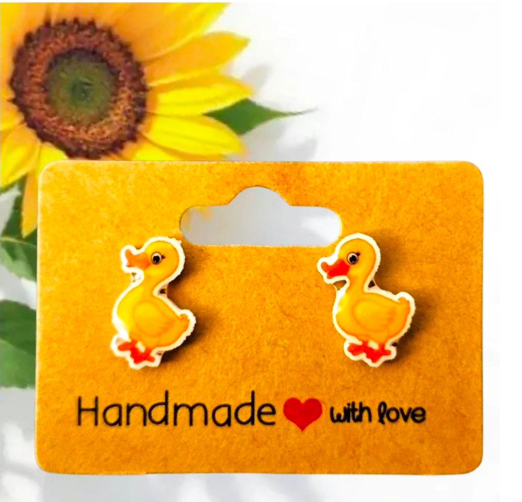Handmade Acrylic Animal Post Earrings - Duck or Baby Goat
