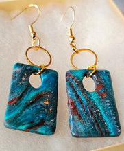 Load image into Gallery viewer, Blue Wave Rectangle Drop Earrings — Copper Foil Signature Sculpted Collection
