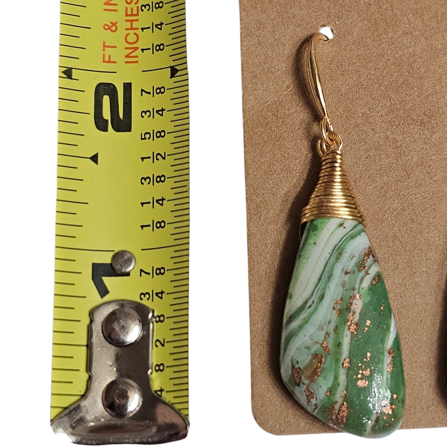 Olive Green Sculpted Earrings with Gold Leaf – Signature Wire-Wrapped Polymer Clay Dangles