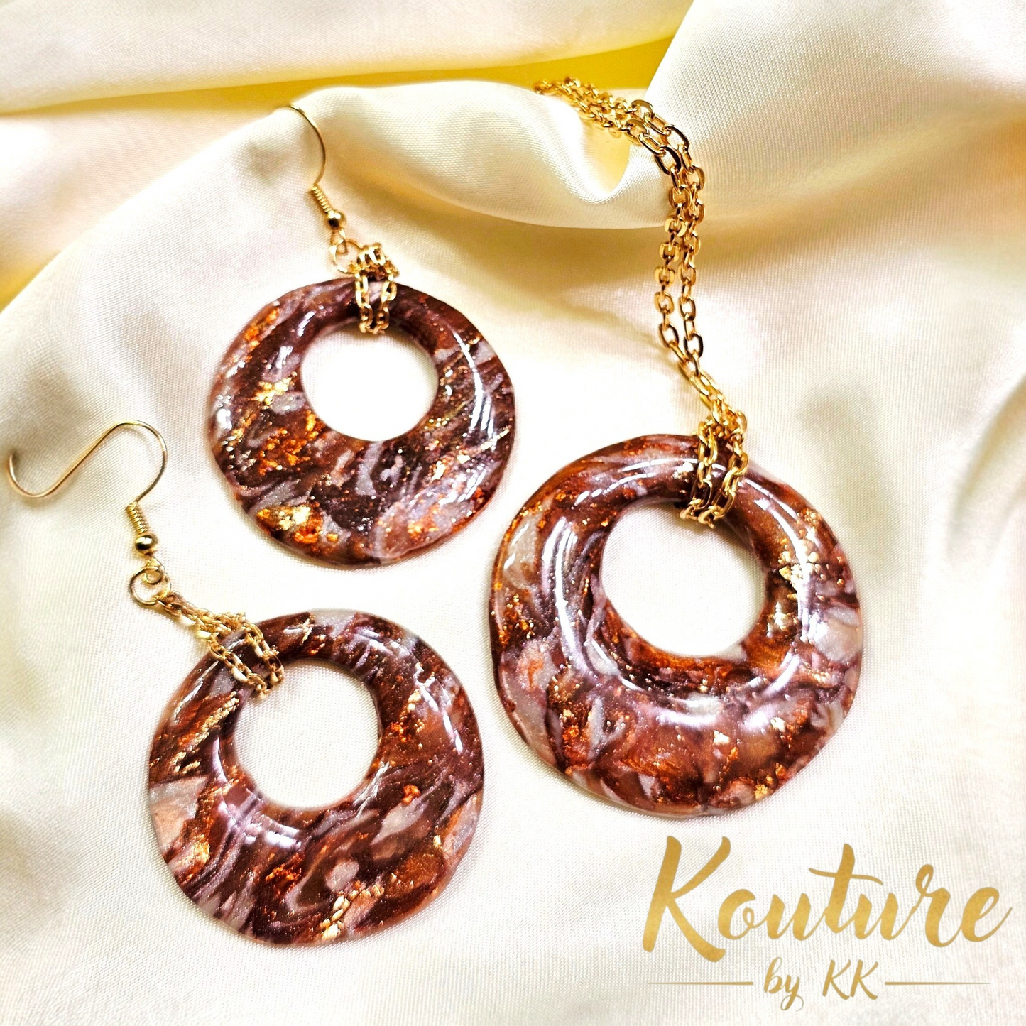 Copper Dreams Signature Set - Hand-Sculpted Polymer Clay Necklace & Earrings with Gold Leaf | One of a Kind