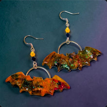 Load image into Gallery viewer, Halloween Bat Earrings – Handmade Polymer Clay Black &amp; Orange | Kouture by KK
