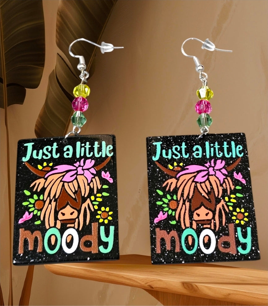 Just a Little Moody Highland Cow Earrings – Large Statement Earrings with Beaded Accents