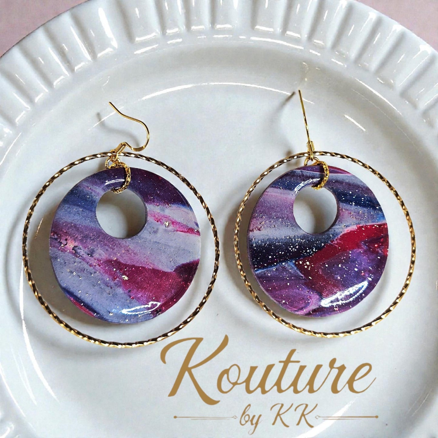 Patriotic Sunset Swirl Double Hoop Drop Earrings — Signature Sculpted Collection