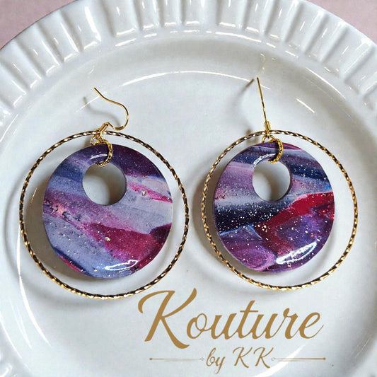 Patriotic Sunset Swirl Double Hoop Drop Earrings — Signature Sculpted Collection