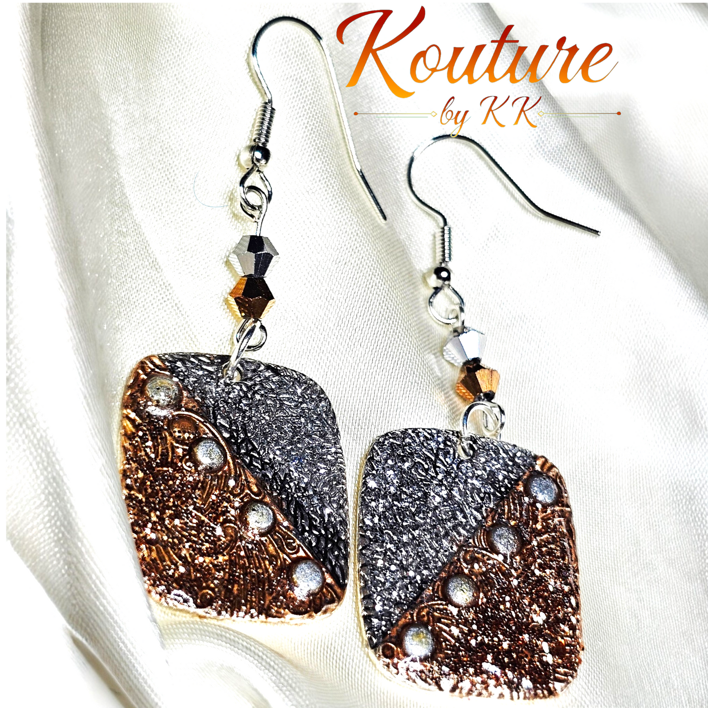 Bronze & Silver Duotone Square Dangle Earrings that i give to rescues and free gift wrap
