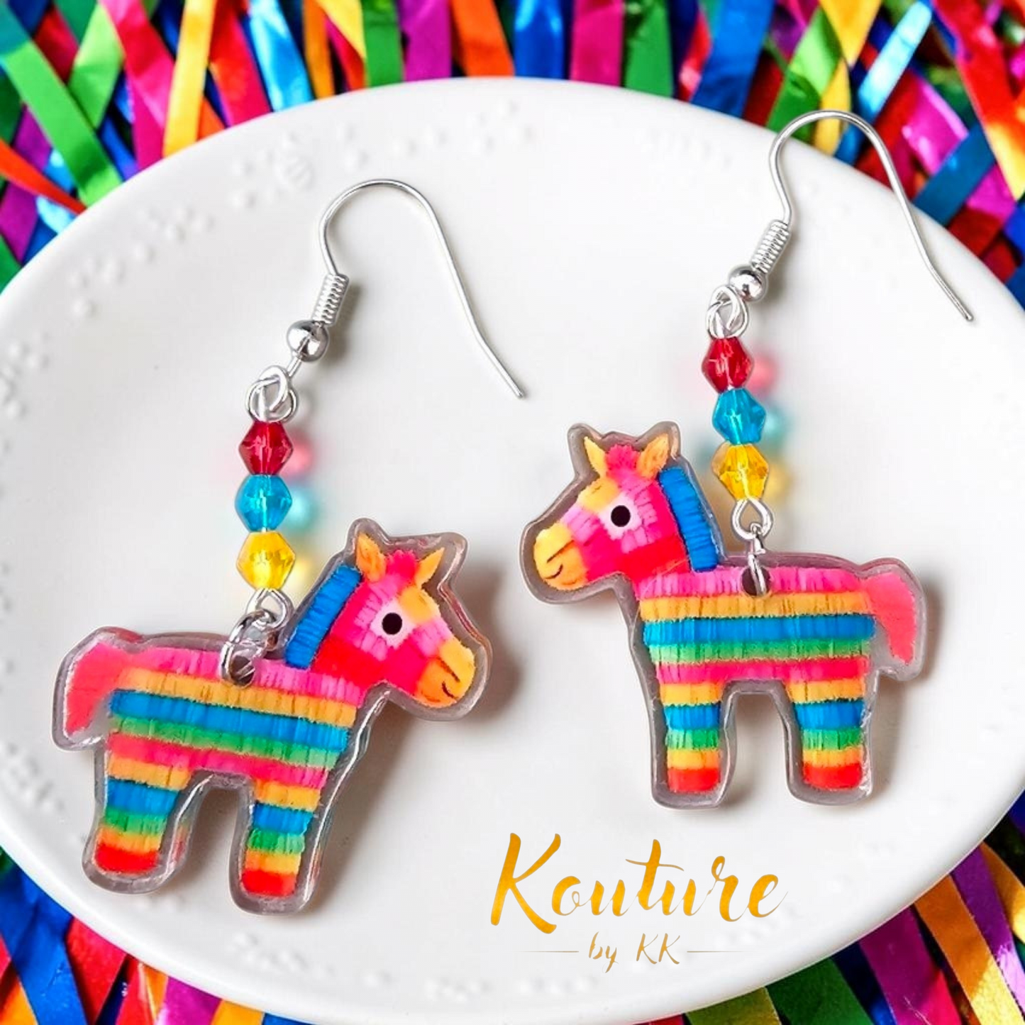 Piñata Donkey Earrings – Rainbow Fiesta Dangle Earrings