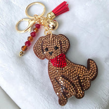Load image into Gallery viewer, Rhinestone Dog &amp; Cat Keychains — with Tassel &amp; Crystal Beads. Dog &amp; Cat Bag and Tote Charm
