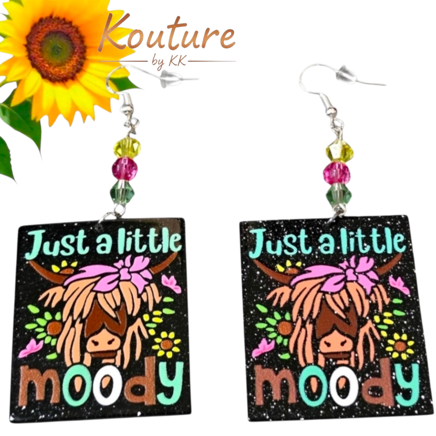 Just a Little Moody Highland Cow Earrings – Large Statement Earrings with Beaded Accents