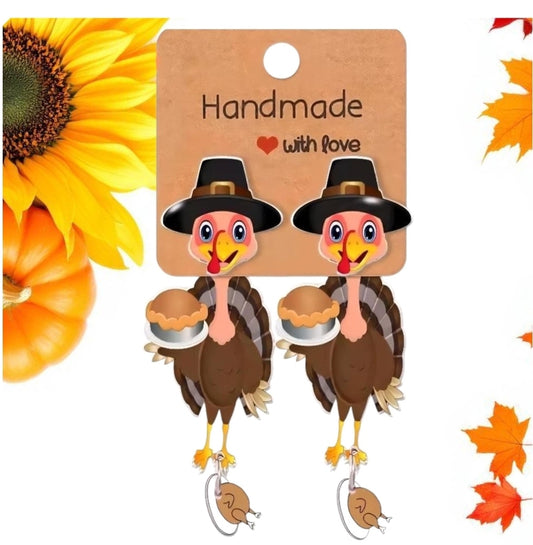 Funny Turkey Dangle Earrings, Acrylic Thanksgiving Stud Earrings, Lightweight Fall Jewelry Gift for Women, Holiday Statement Earrings