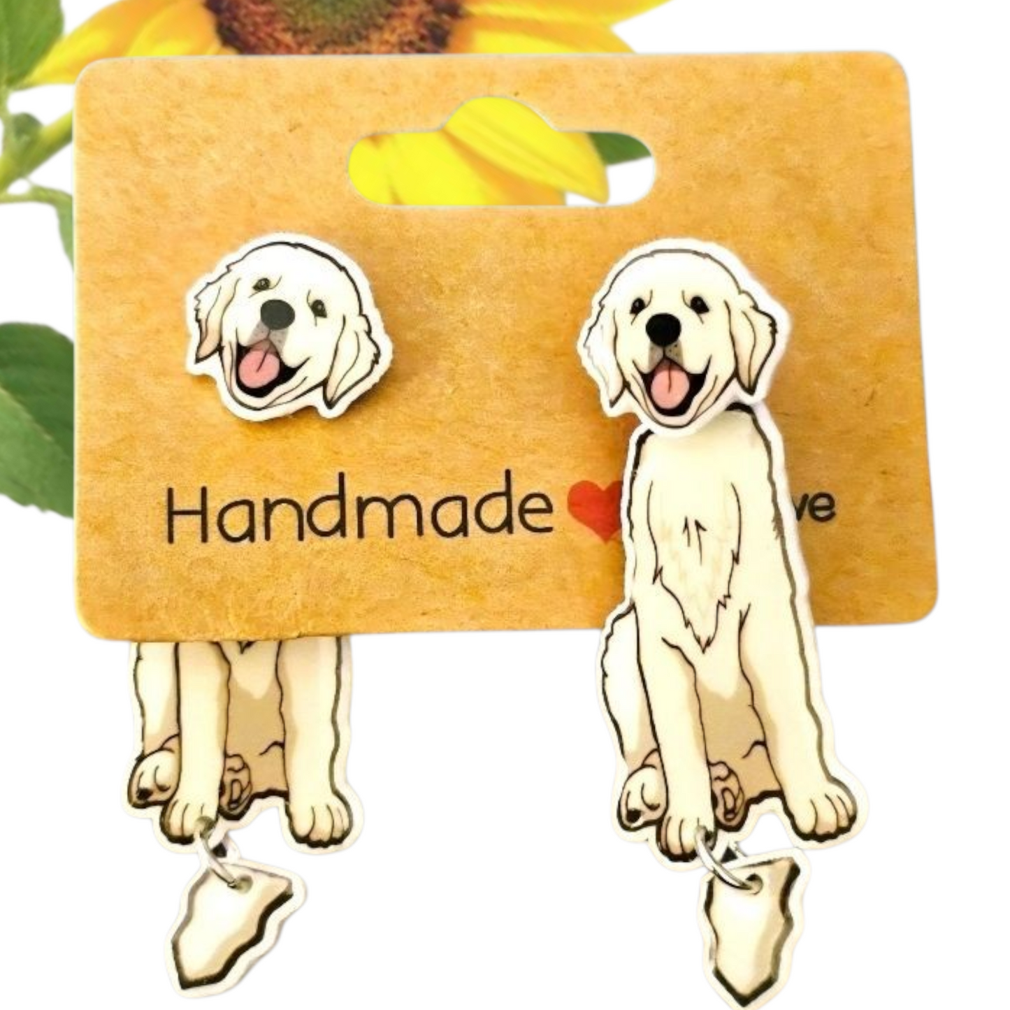 Golden Retriever Dog Earrings – Dangling Tail Dog Post Earrings