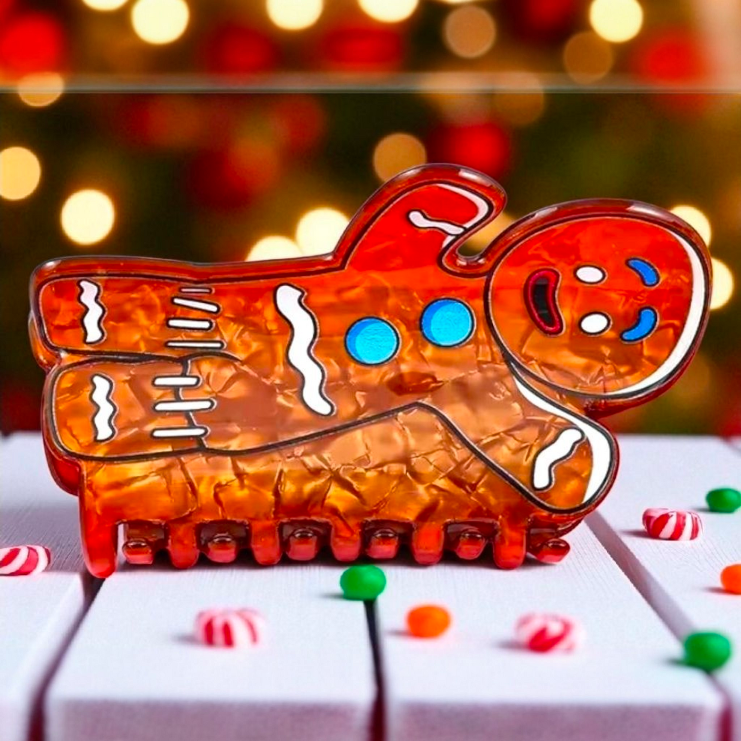 Gingerbread Man Hair Claw Clip – Festive Christmas Hair Accessory for Women