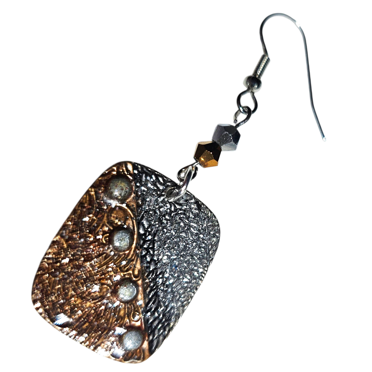 Bronze & Silver Duotone Square Dangle Earrings that i give to rescues and free gift wrap