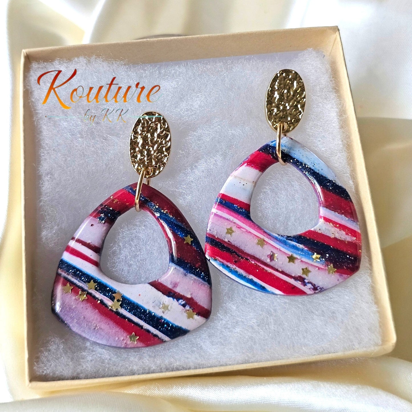Stars & Stripes Gold Post Drop Earrings