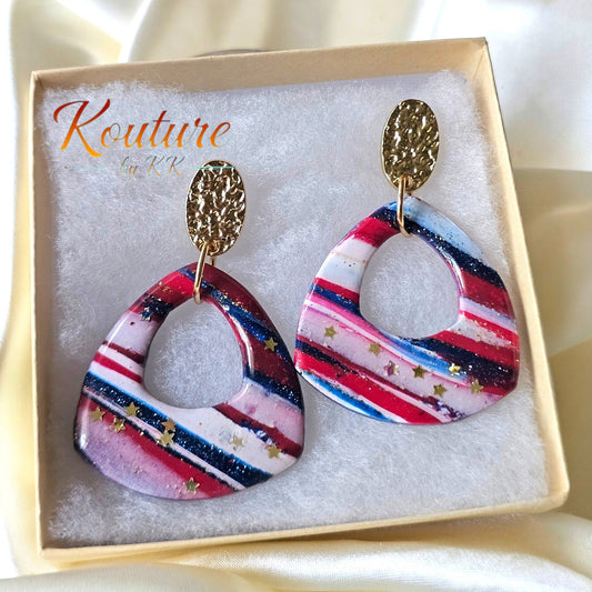 Stars & Stripes Gold Post Drop Earrings