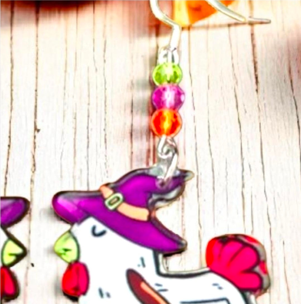 Halloween Witch Chicken Jewelry – Acrylic Dangle Feet Earrings, Necklace & Set