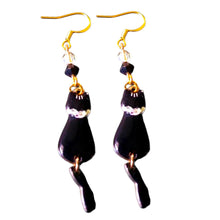 Load image into Gallery viewer, Black Cat Silhouette Dangle Earrings – Crystal Bead Collar &amp; Stone Accents | Kouture by KK
