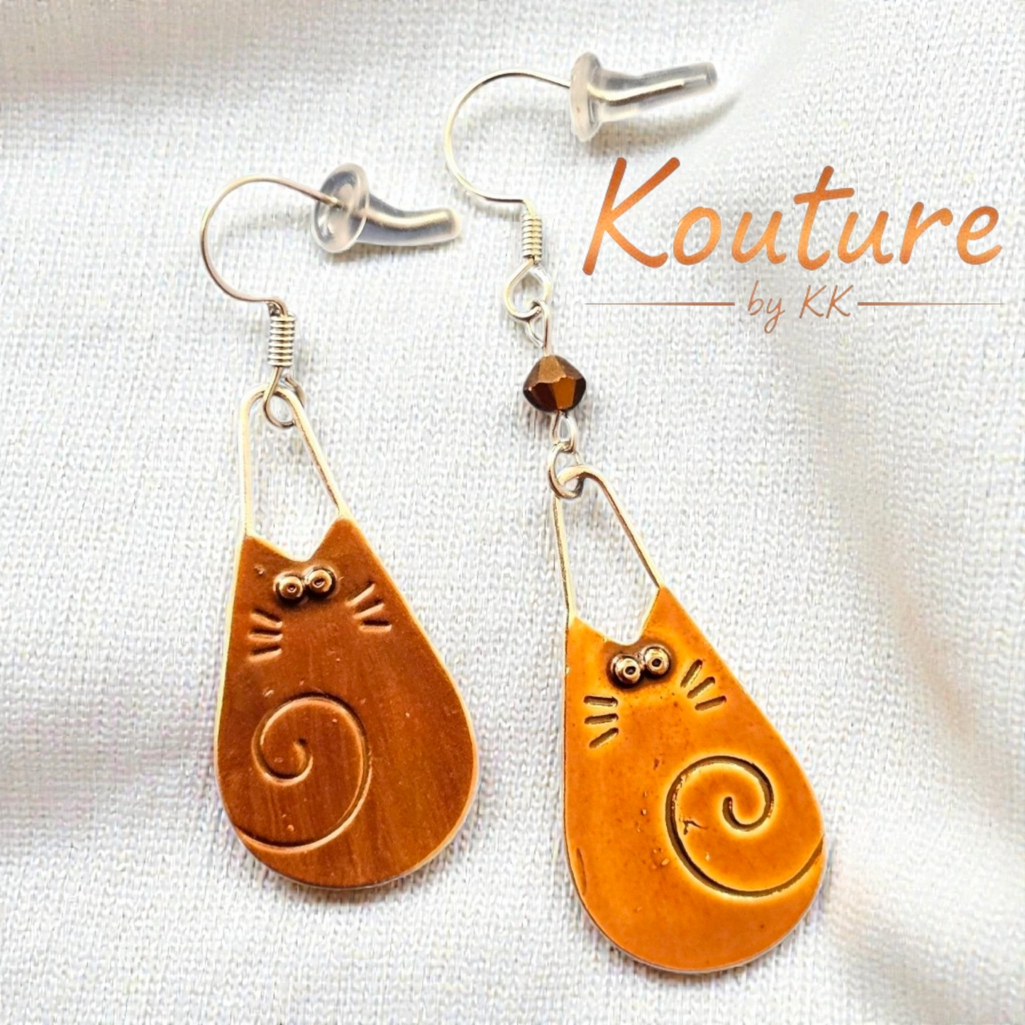 Bohemian Rustic Copper Cat Earrings: Natural Copper Kitten Jewelry