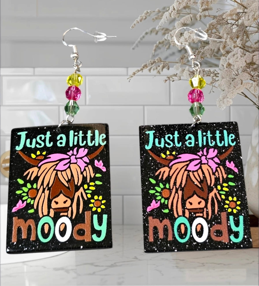 Just a Little Moody Highland Cow Earrings – Large Statement Earrings with Beaded Accents