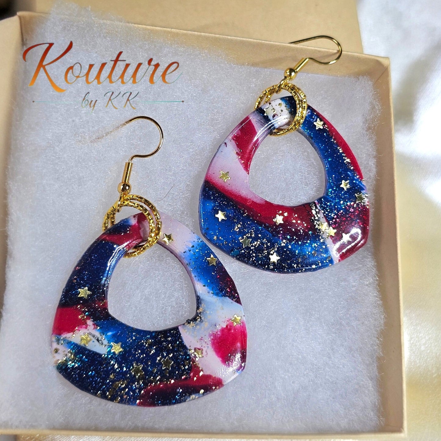 Stars & Stripes Patriotic Triangle Earrings – Polymer Clay | Signature Sculpted Collection | One of a Kind