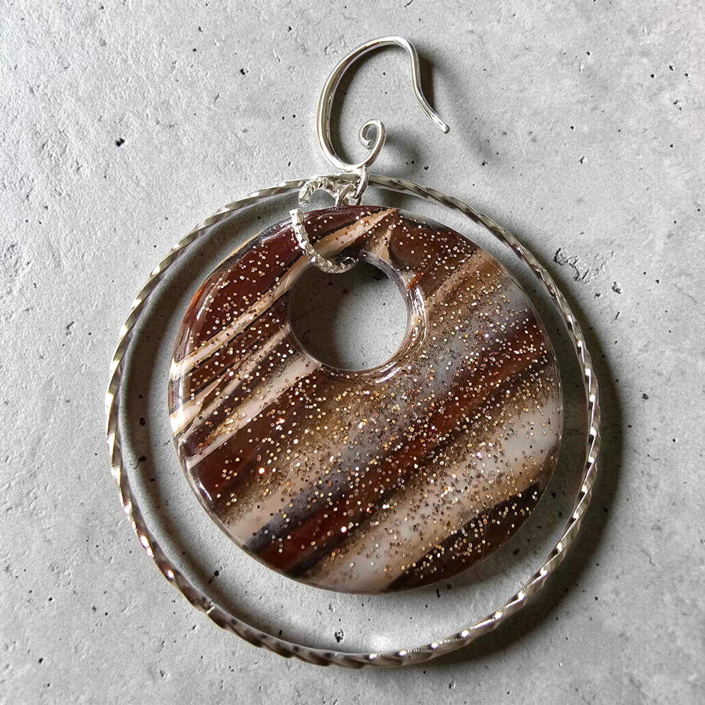 Smoky Donut Signature Set – Hand-Sculpted Polymer Clay Necklace & Earrings with Silver Gold Leaf | One of a Kind