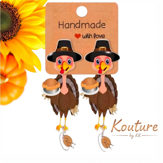 Funny Turkey Dangle Earrings – Thanksgiving Fall Jewelry