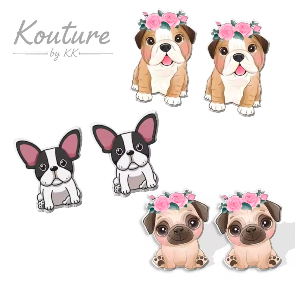 Adorable Dog Breed Post Earrings - Pug, Bulldog & French Bulldog