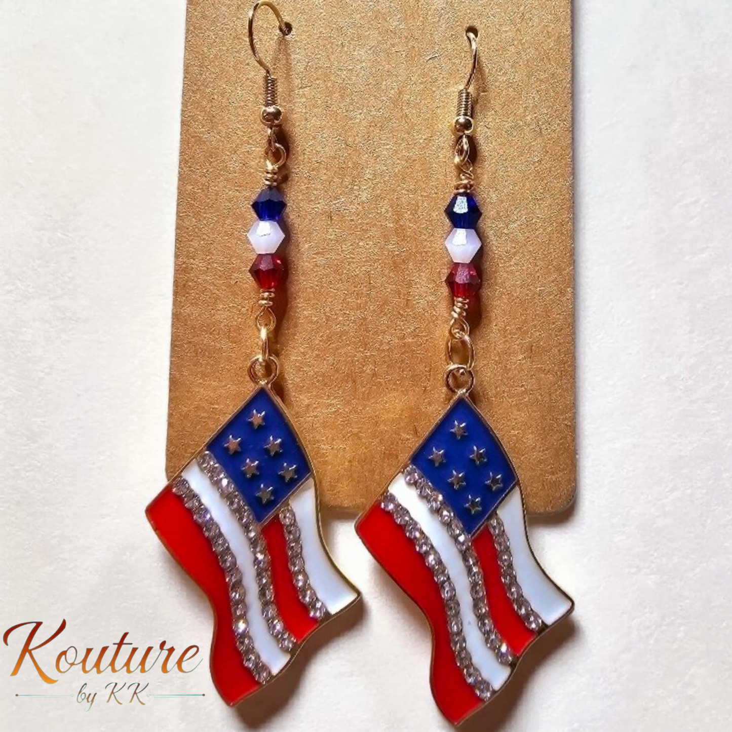 American Flag Rhinestone Earrings: Patriotic Crystal Bead Jewelry