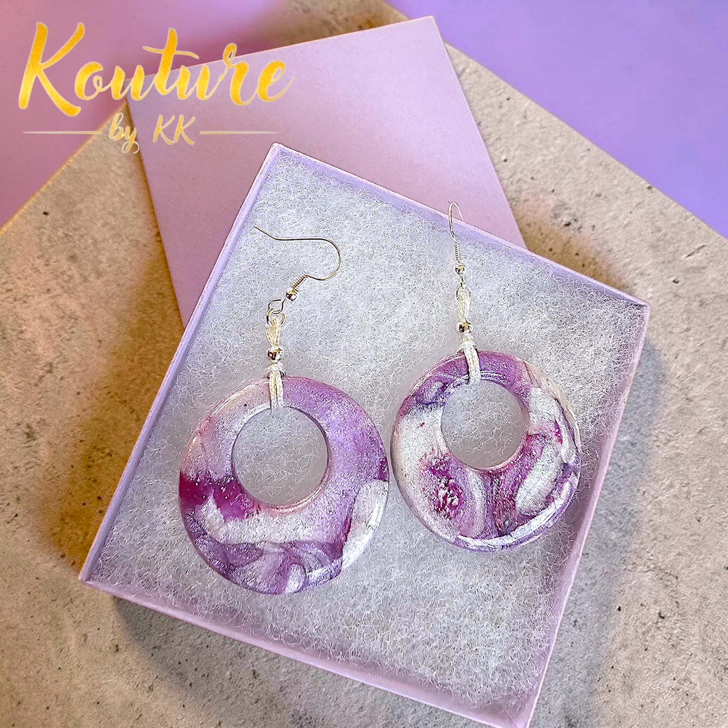 Purple Galaxy Hoop Earrings – Hand-Sculpted Polymer Clay with Sterling Silver Hooks | Signature Artisan Statement Jewelry