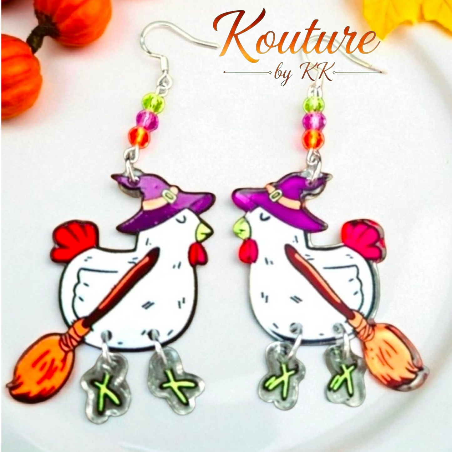 Halloween Witch Chicken Jewelry – Acrylic Dangle Feet Earrings, Necklace & Set