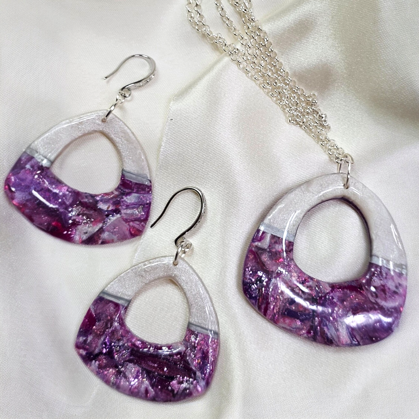Amethyst Dreams Signature Set - Hand-Sculpted Polymer Clay Necklace & Earrings with Sterling Silver | One of a Kind
