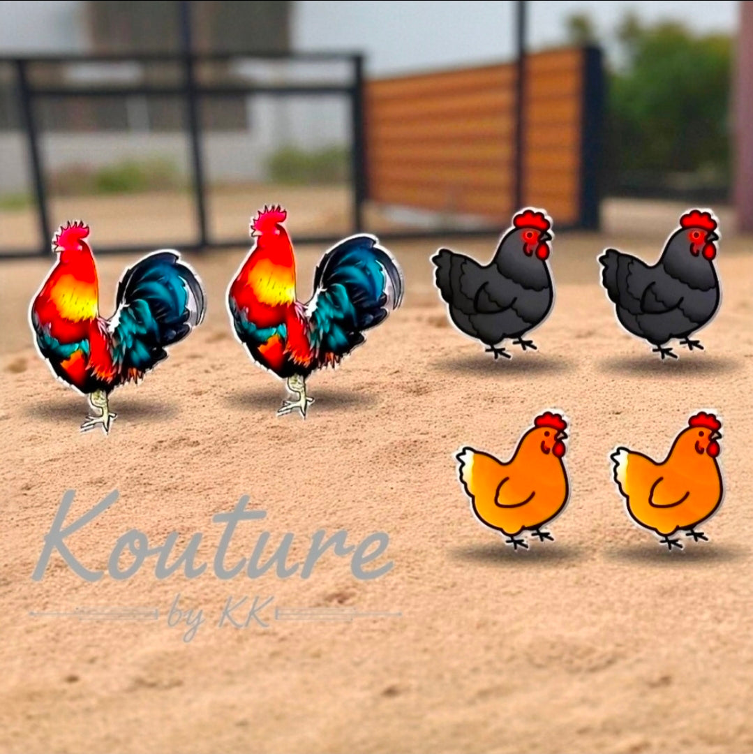 Chicken and Rooster Acrylic Post Earrings - 3 Styles