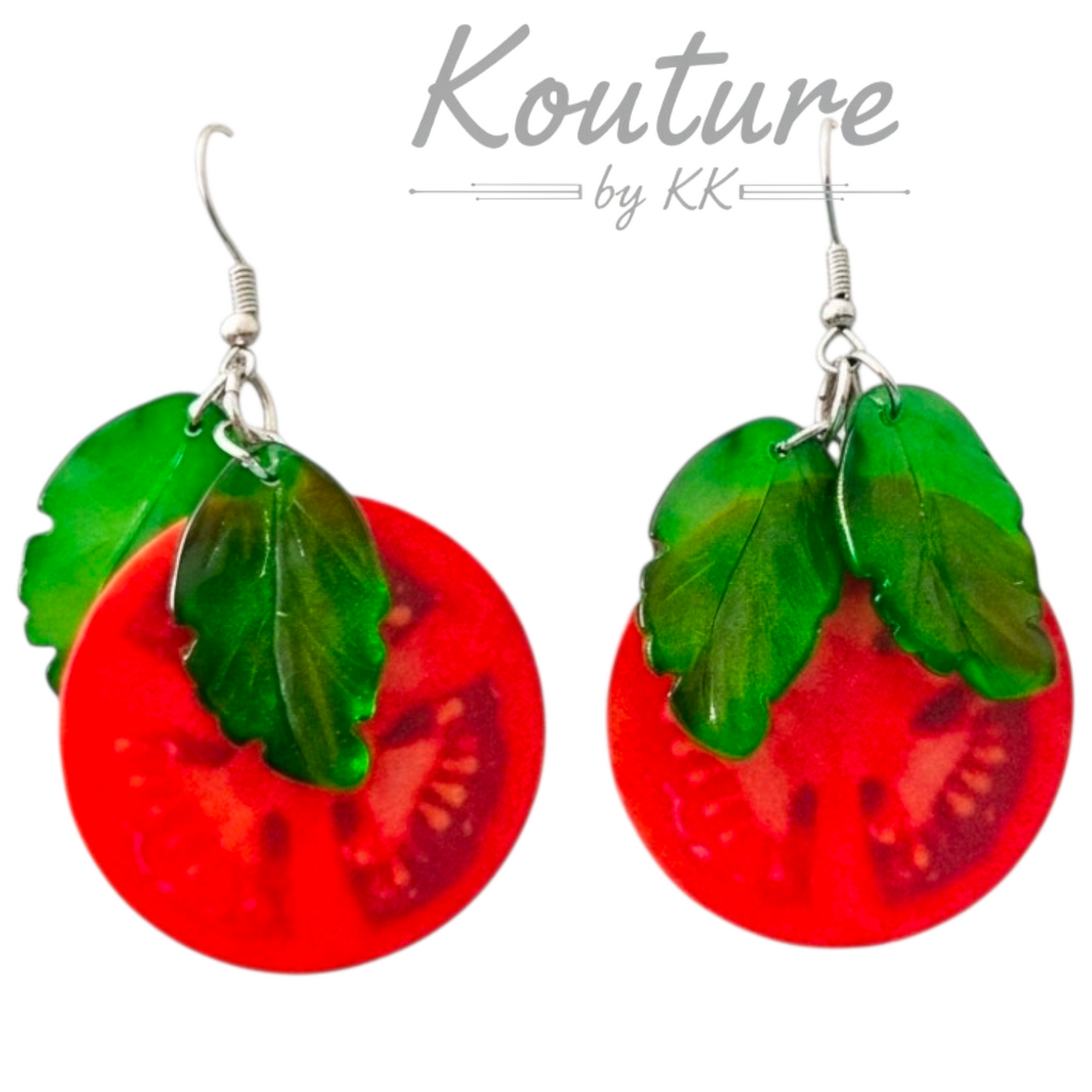 Tomato Slice Earrings with Glass Leaves