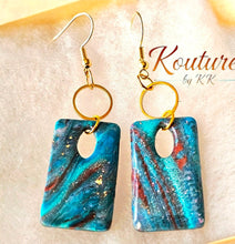 Load image into Gallery viewer, Blue Wave Rectangle Drop Earrings — Copper Foil Signature Sculpted Collection
