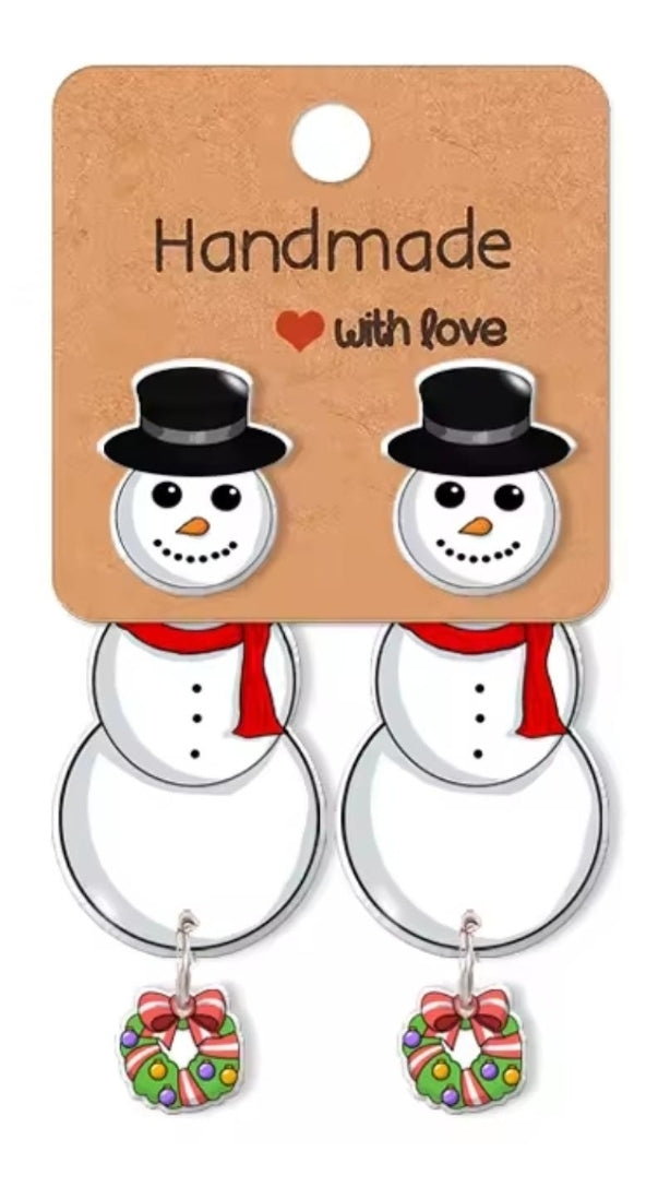 Snowman Dangle Post Earrings – Christmas Wreath Acrylic Jewelry